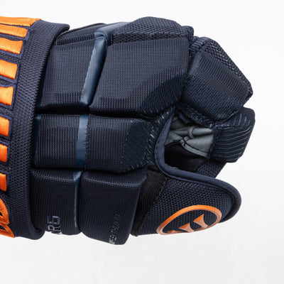 Warrior QR6 Pro Stock Senior Hockey Glove - Edmonton Oilers Royal/Orange - TheHockeyShop.com