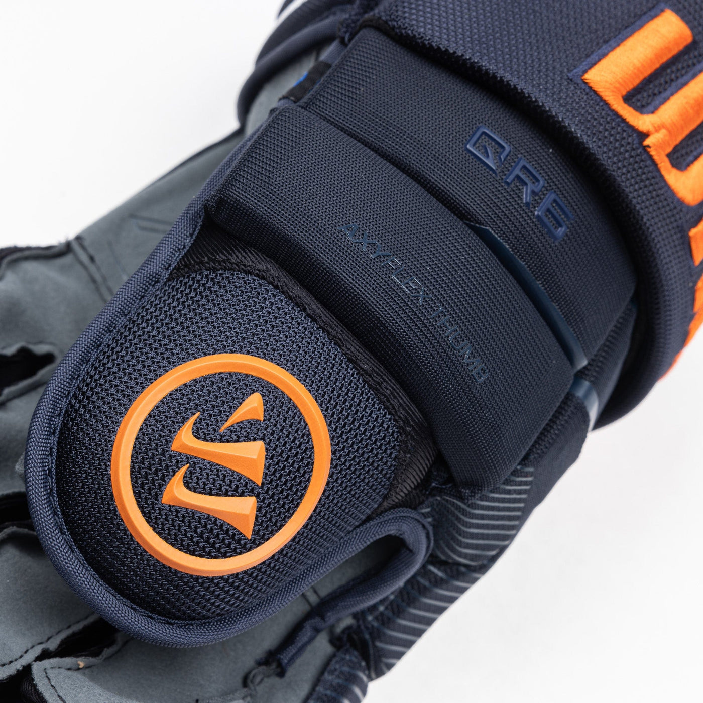 Warrior QR6 Pro Stock Senior Hockey Glove - Edmonton Oilers Royal/Orange - TheHockeyShop.com