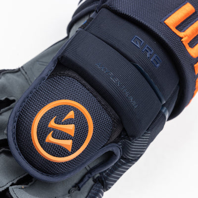 Warrior QR6 Pro Stock Senior Hockey Glove - Edmonton Oilers Royal/Orange - TheHockeyShop.com