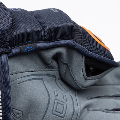 Warrior QR6 Pro Stock Senior Hockey Glove - Edmonton Oilers Royal/Orange - TheHockeyShop.com
