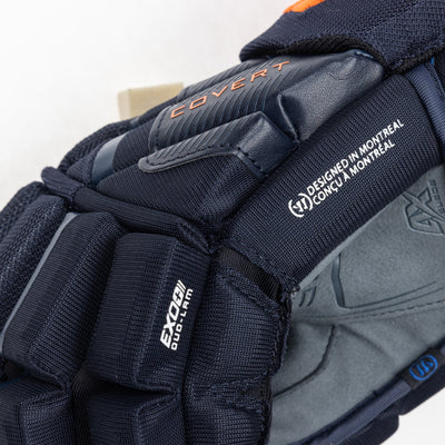 Warrior QR6 Pro Stock Senior Hockey Glove - Edmonton Oilers Royal/Orange - TheHockeyShop.com