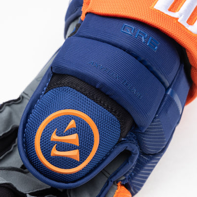 Warrior QR6 Pro Stock Senior Hockey Glove - Edmonton Oilers Royal/Orange - TheHockeyShop.com