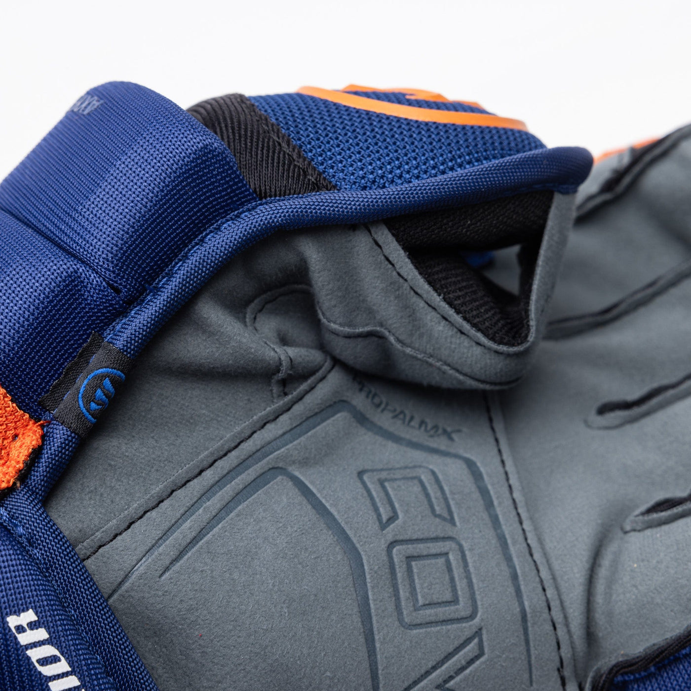 Warrior QR6 Pro Stock Senior Hockey Glove - Edmonton Oilers Royal/Orange - TheHockeyShop.com