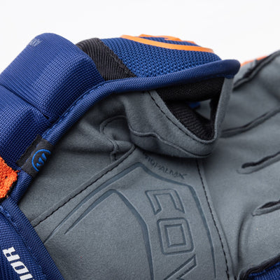 Warrior QR6 Pro Stock Senior Hockey Glove - Edmonton Oilers Royal/Orange - TheHockeyShop.com