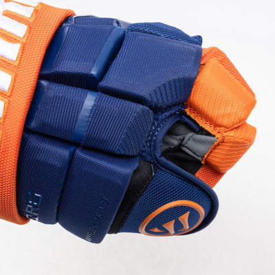 Warrior QR6 Pro Stock Senior Hockey Glove - Edmonton Oilers Royal/Orange - TheHockeyShop.com