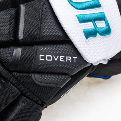 Warrior QR6 Pro Stock Senior Hockey Glove - San Jose Sharks Black - TheHockeyShop.com