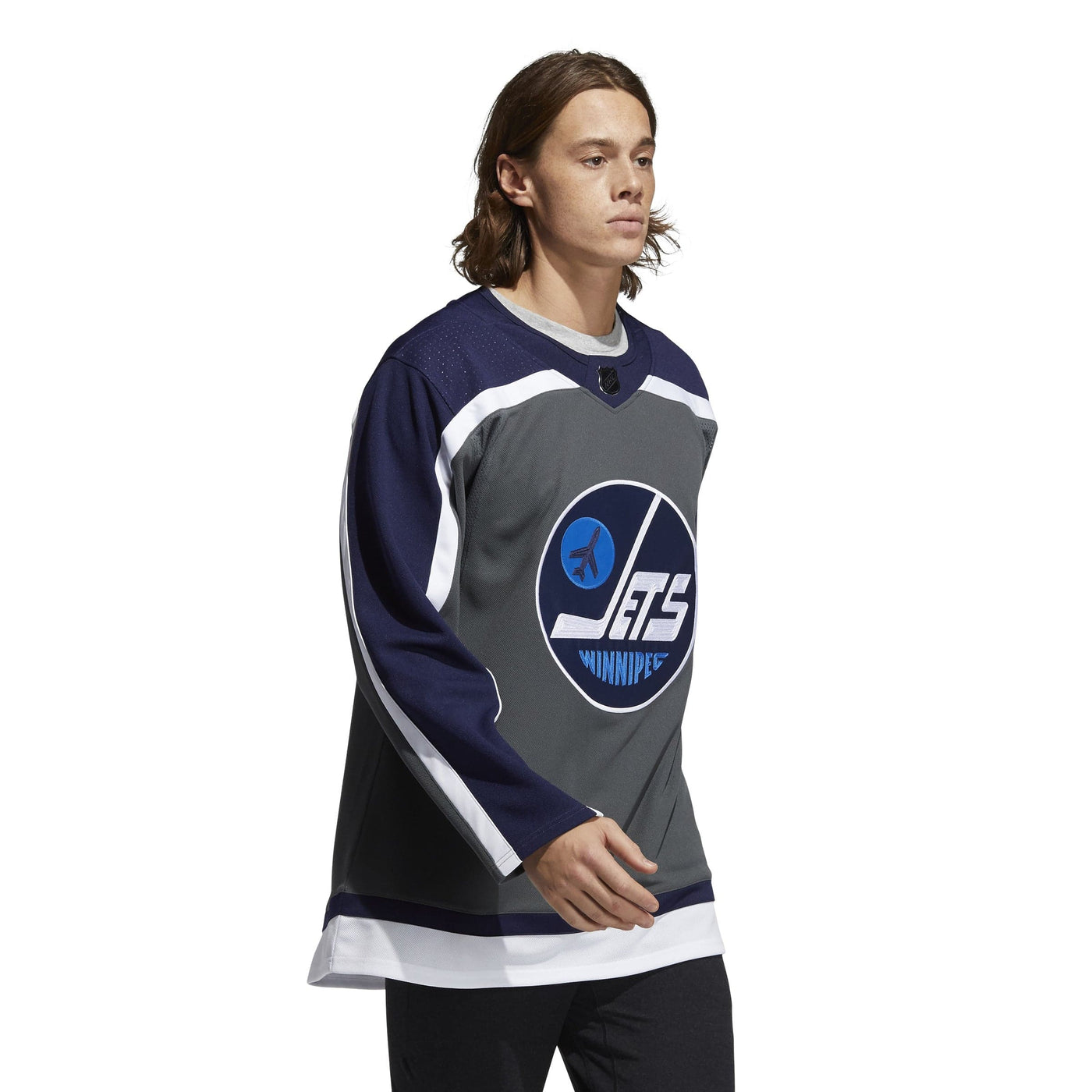 Winnipeg Jets Retro Brand Women Navy Two Tone V-Neck Long Sleeve T-Shirt