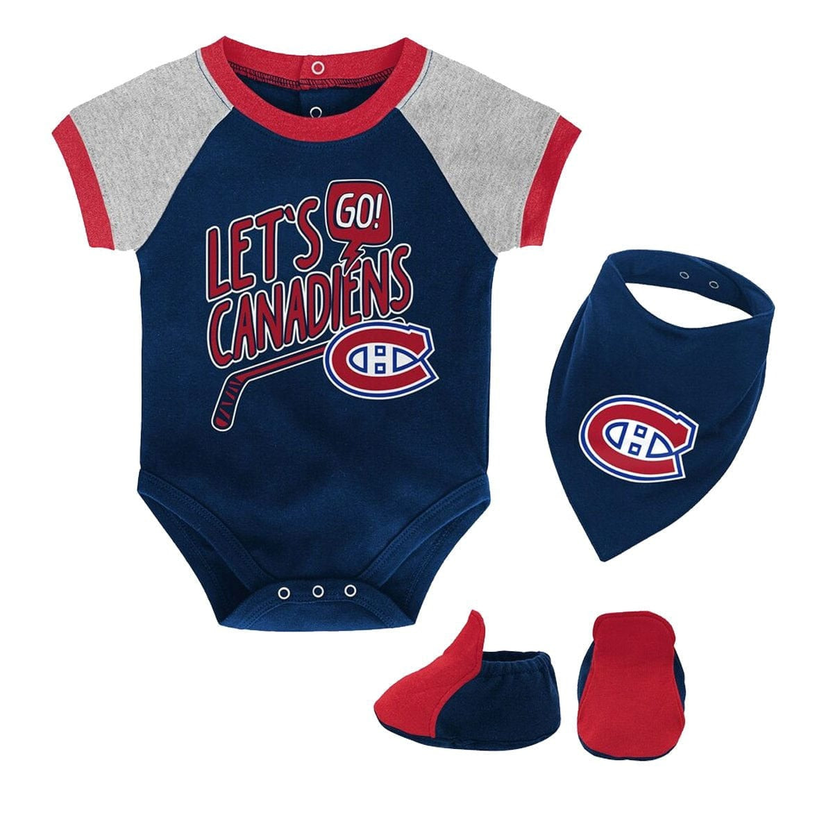 Montreal Canadiens Outer Stuff NHL Let's Go Team Creeper Baby Bib & Bootie Set
