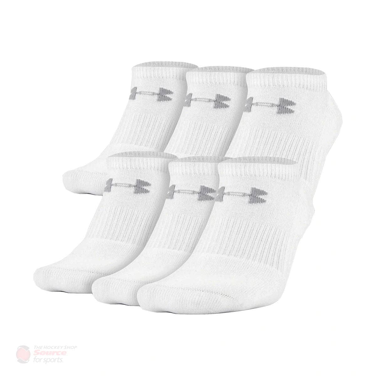 Under Armour Charged Cotton No Show White Performance Socks - 6 Pack