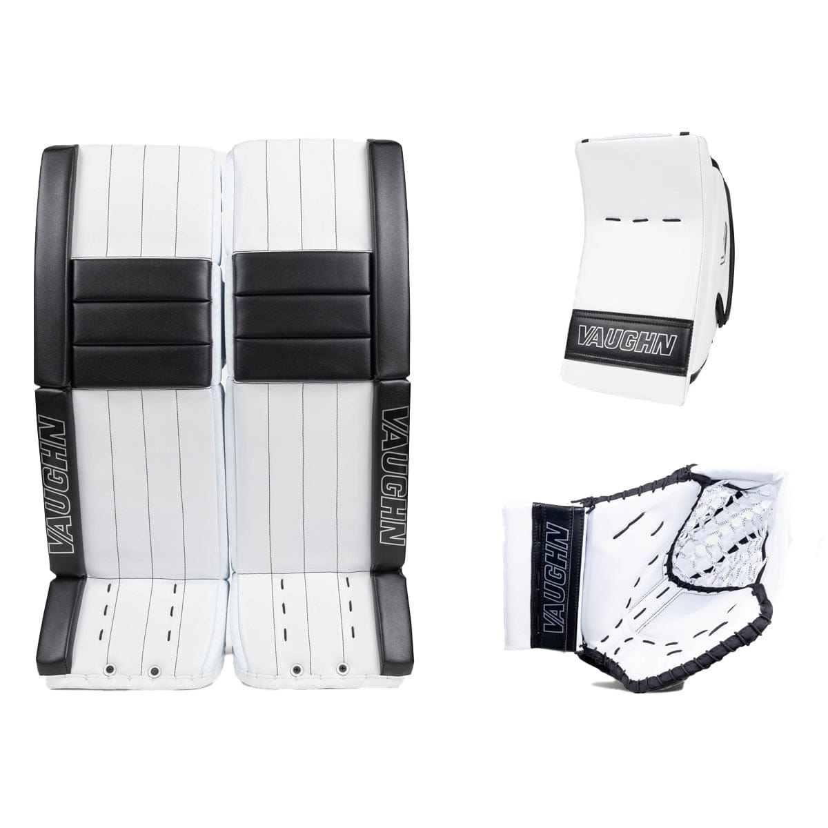 Vaughn Velocity V9 Pro Carbon Senior Goalie Full Set - White / Black Vintage Graphic